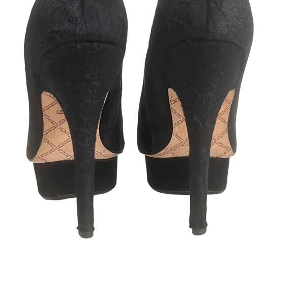 L.A.M.B Noss Mid Calf Black Fur Pedastal Platform Stilletto Boots Size 7 - Picture 8 of 16
